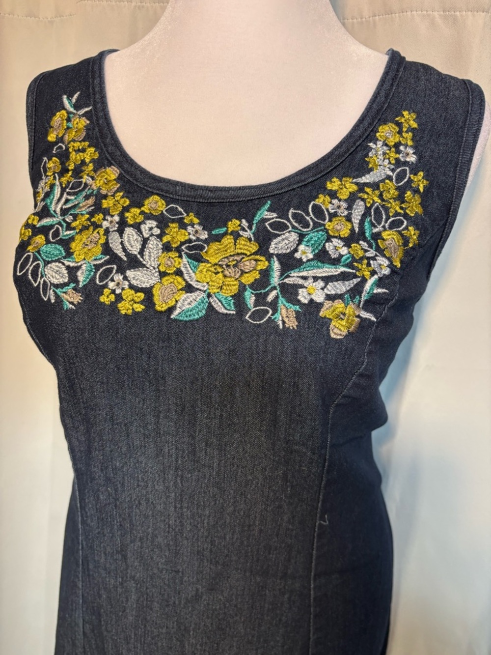 Jessica London Denim Maxi Dress Embroidered Floral Sleeveless Plus 18W - Picture 6 of 9